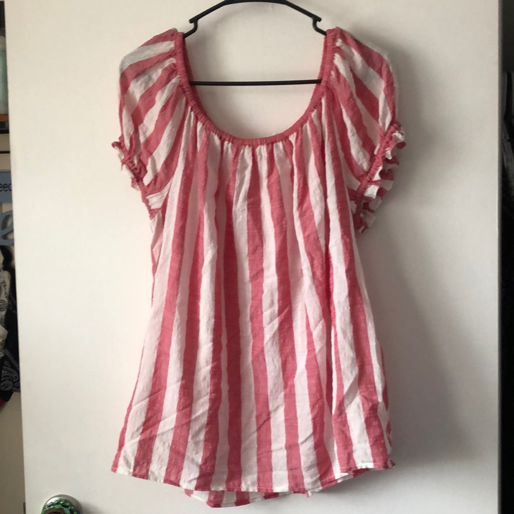 Pink and white striped blouse